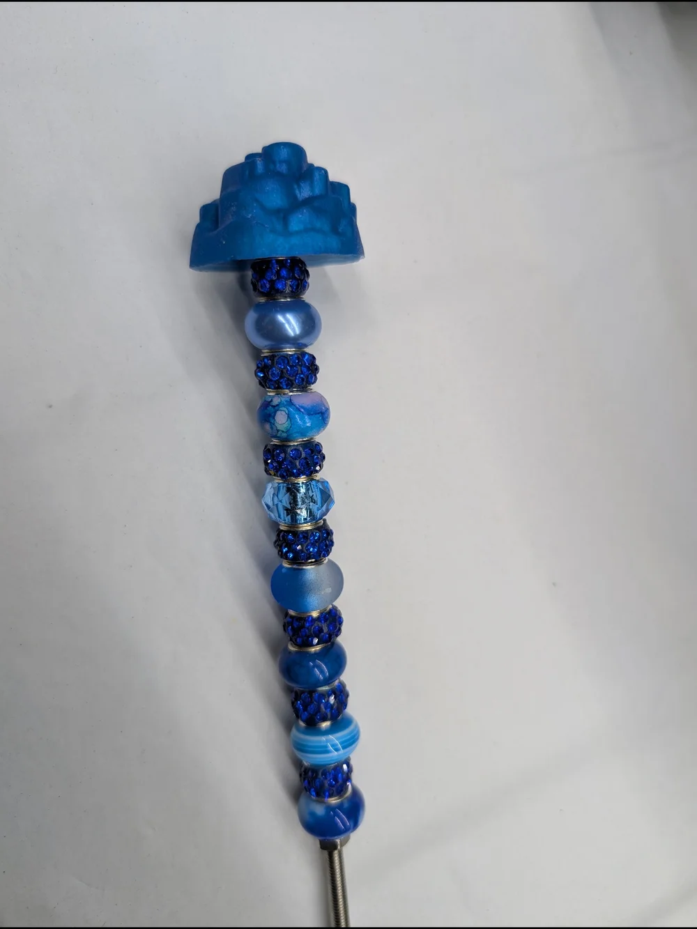 Blue Beaded Fairy Wand/Plant/Garden Stake W/Resin Succulent -Flower Topper